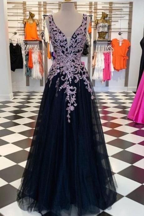 A-line Beaded Lace Long Prom Dresses Formal Evening Gowns M1221