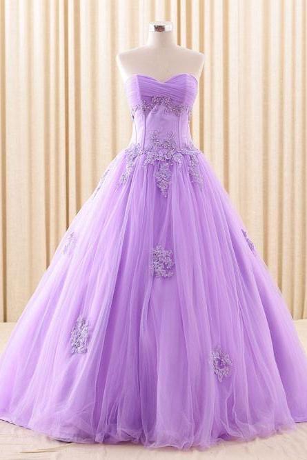Purple Strapless Lace Ball Gown Dress M1226