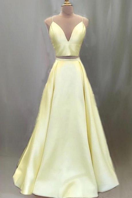 Simple Two Piece Yellow Prom Dresses M1230