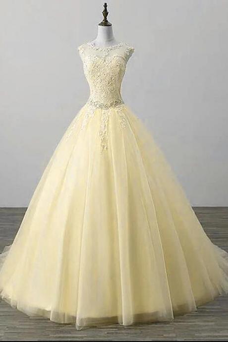 Beautiful Yellow Tulle Long Party Dress 2021, Yellow Sweet 16 Dress M1233