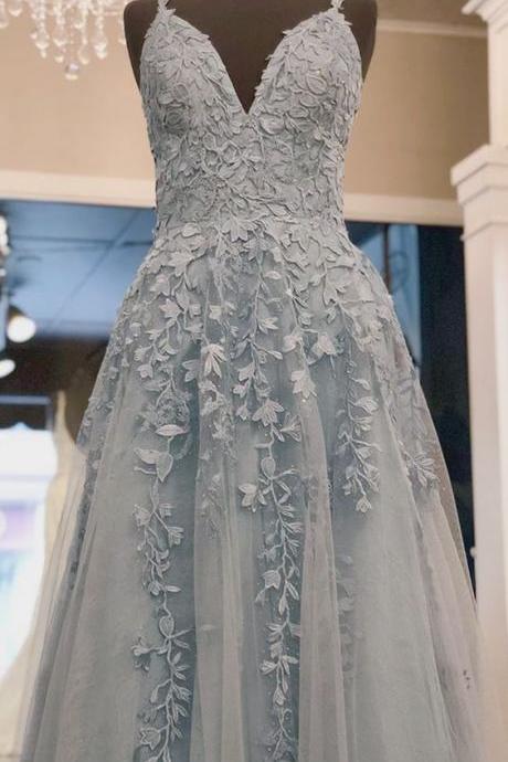 A-line Light Blue Tulle Long Prom Dress M1235