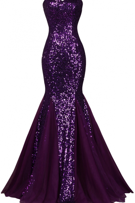 Sequin Long Sparkly Dark Salmon Purple Evening Dress Elegant Formal Dresses Mermaid Evening Gowns High Quality M1258