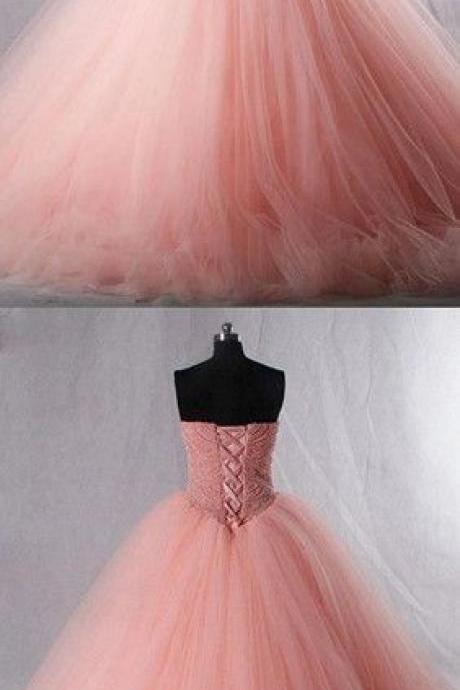 Pink Sweetheart Beaded Cute Long Prom Dresses Quinceanera Formal Evening Gowns M1282