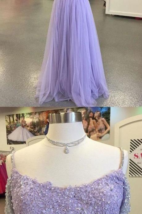 Light Purple Prom Dress,tulle Prom Dress,long Prom Dress,two-piece Prom Dress M1285