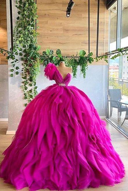 A Line Tulle Ball Gown Evening Dress Long Prom Gown M1290
