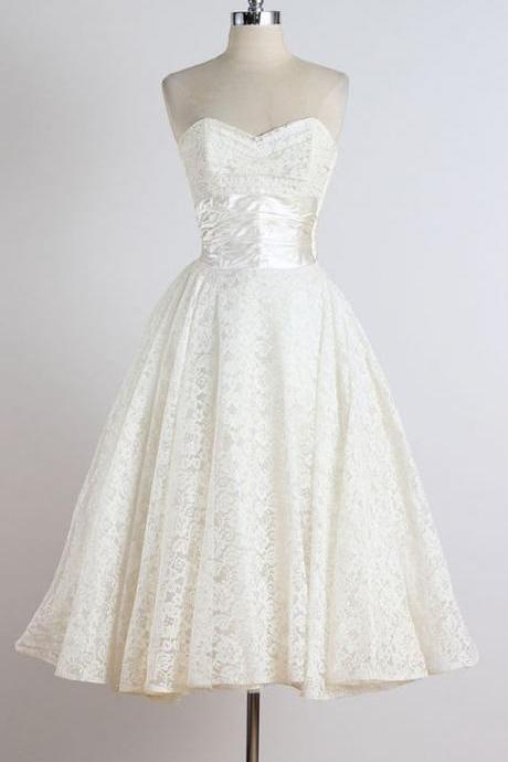 1950s Vintage Ball Gown Beach Wedding Dresses Sweetheart Lace Mini Short Brdial Gowns M1304