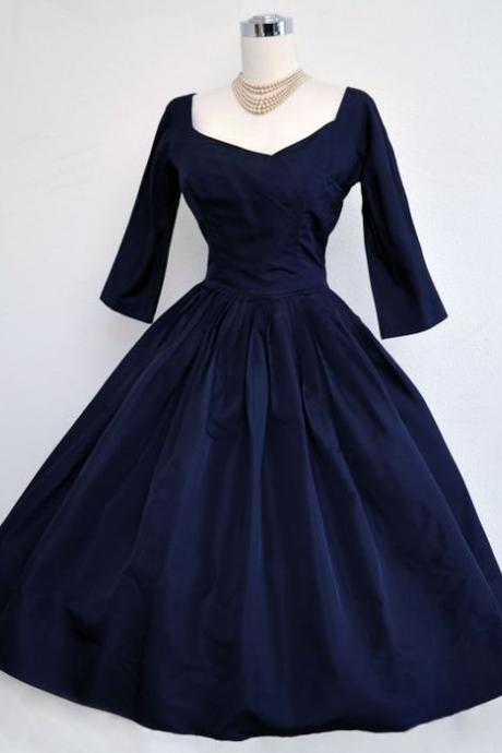 Darrk Blue Prom Dress,middle Sleeve Prom Dress,a Line Prom Dress,fashion Prom Dress,sexy Party Dress, Style Evening Dress M1305