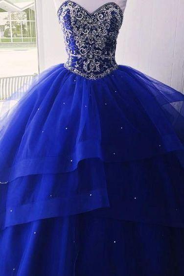 Royal Princess Ball Gown Sweet 16 Dresses Beaded Sequins Lace Up Gowns M1321