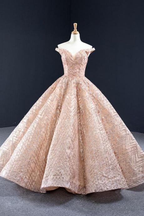 Sparkly Rose Gold Formal Ball Gown Evening Dress M1326