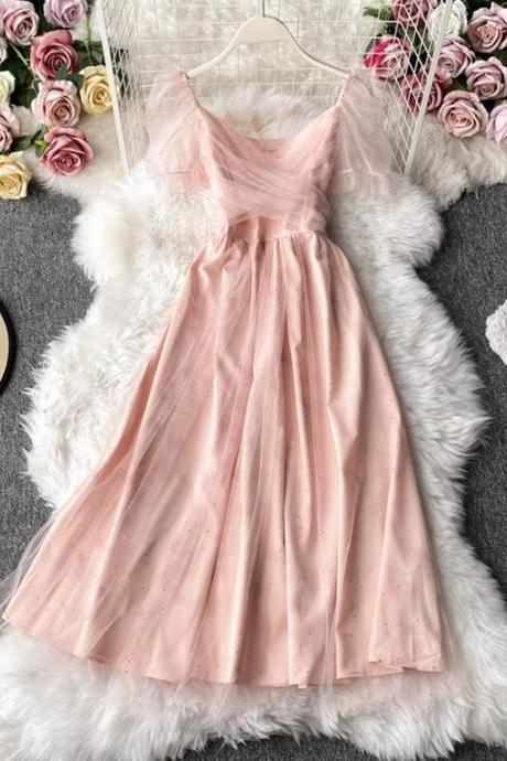 Pink Tulle Short Dress Summer Dress Women Gowns M1347