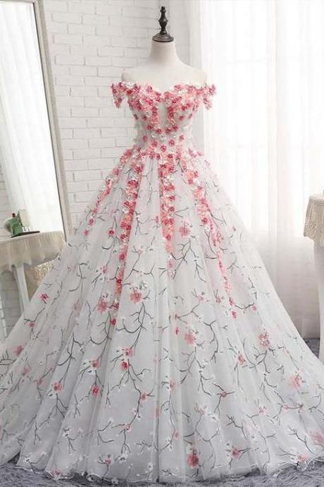 Ball Gowns Off-the-shoulder Prom Dresses With Applique Evening Gowns Long Prom Dresses Evening Dresses M1355