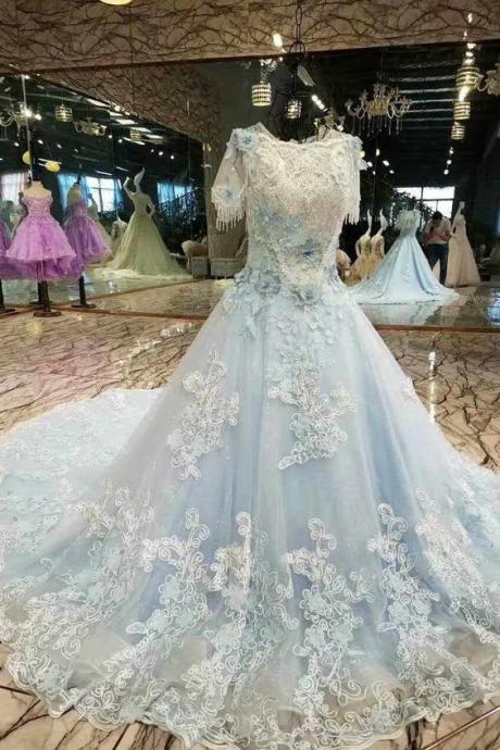 Floral Wedding Dresses Lace Up Back Handmade Flowers Quinceanera Dresses M1365