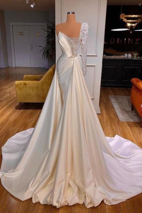 White One Shoulder Long A-line Prom Dress M1370