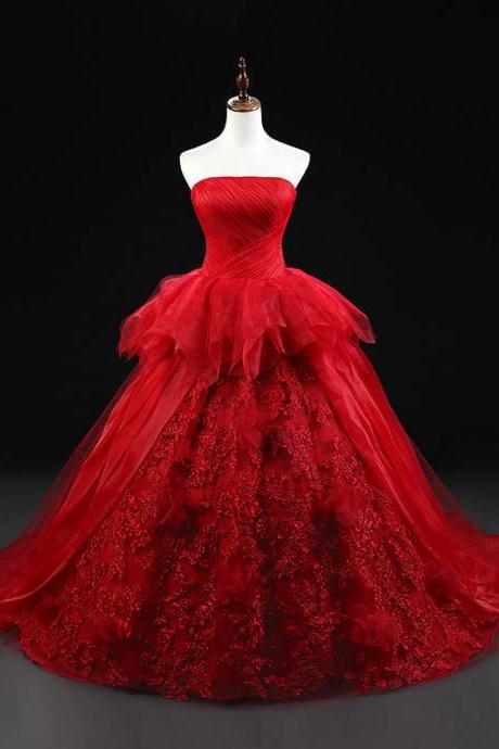 Strapless Ball Gown Tulle Prom Dress Floor Length Women Party Dress M1422