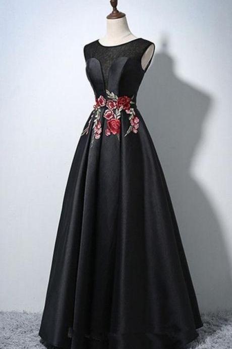 Black Satin Long Formal Dress, Party Dresses, Prom Dress M1431
