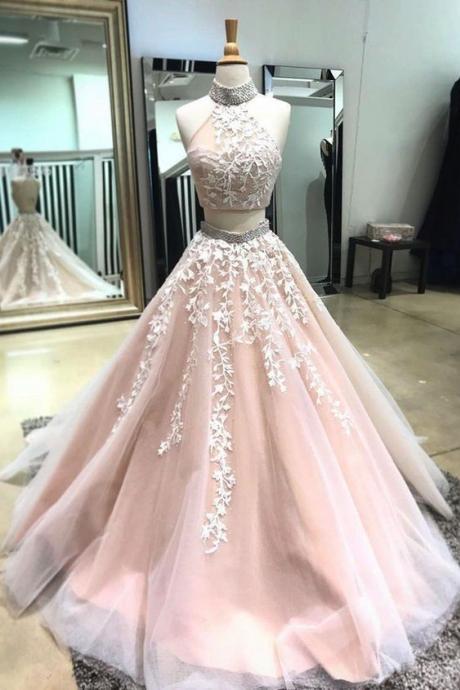 Charming Pink Prom Dress, Two Pieces Long Prom Dress,open Back Prom Dress M1434