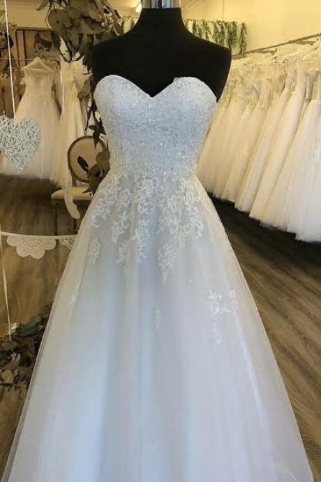 WHITE TULLE LACE LONG PROM DRESS, WHITE TULLE EVENING DRESS m1438