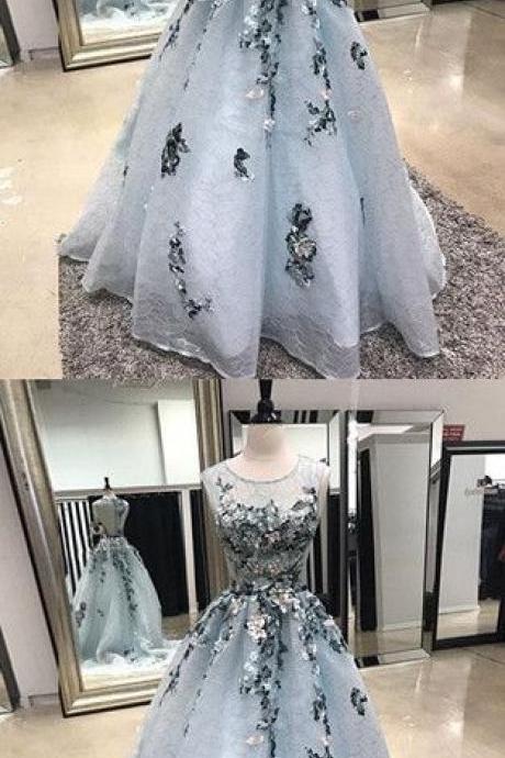 Gray Lace Long Prom Dress, Gray Evening Dress M1442