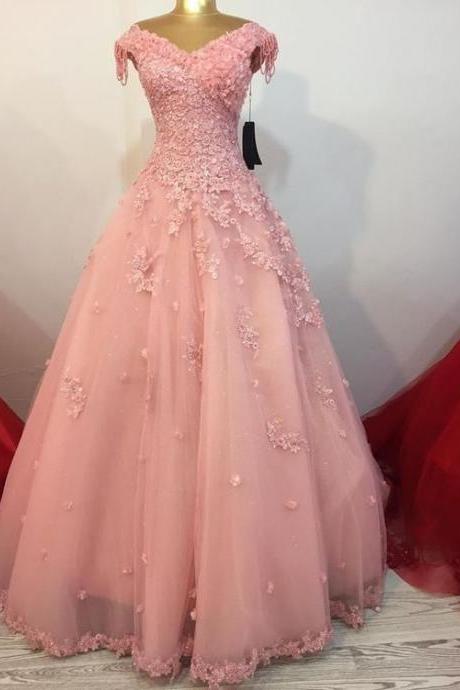 Pink Lace Ball Gown Formal Evening Gown M1450