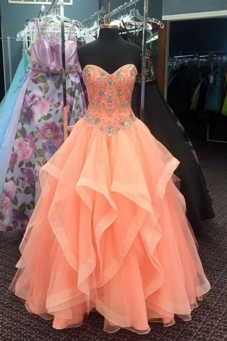 Beaded Prom Dress, Quinceanera Dresses, Elegant Prom Dress, A Line Prom Dress, Tulle Prom Dress M1455