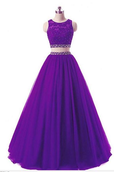 Women's Long 2 Pieces Lace Sequined Evening Party Gowns Beaded Appliques Formal Prom Dresses M1469