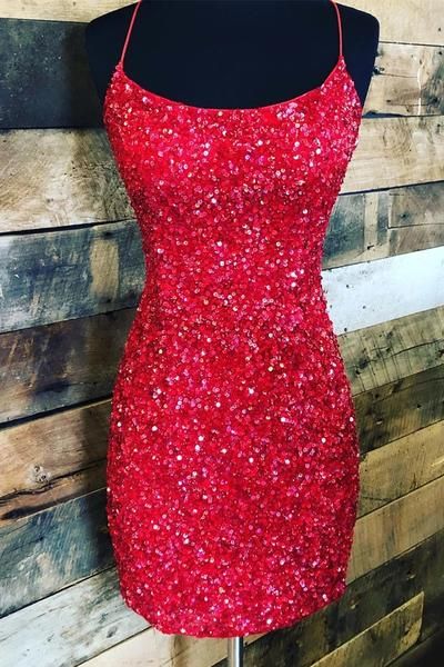 Spaghetti Straps Sheath Beaded Backless Short Prom Dress Homecoming Dresses Hoco Gowns M1500