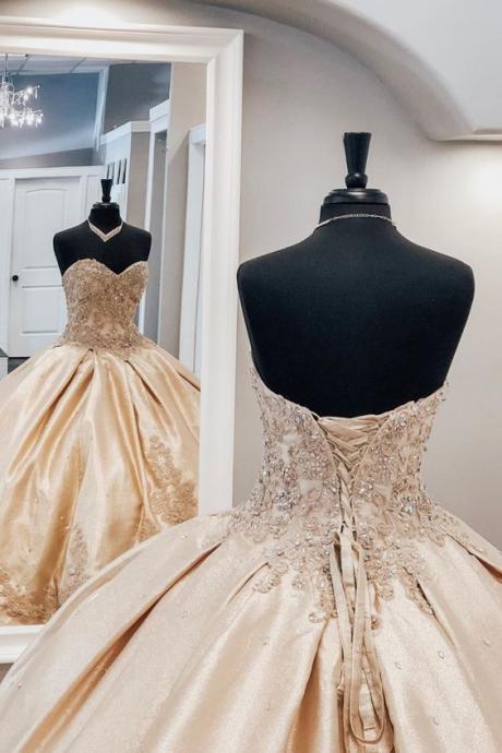 Sweetheart Gold Quinceanera Dress With Lace Up Back M1502