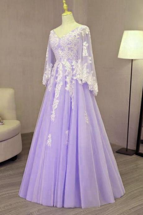 Beautiful Light Purple Tulle V-neckline Sweet 16 Gown, Prom Gown M1520