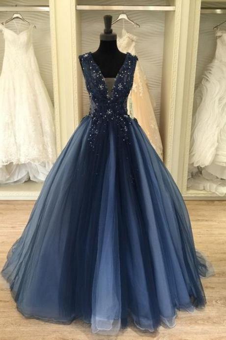 Navy Ball Gown Wedding Dresses Prom Gown M1524
