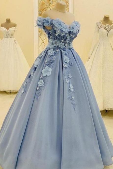 Tulle Off The Shoulder Prom Dresses With 3d Flowers M1525