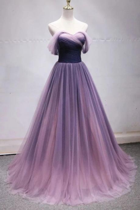 Off The Shoulder Tulle Long Ombre Prom Dresses, Princess Formal Gown M1533