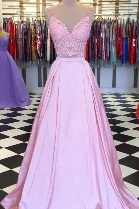 Two Piece Satin Long Prom Dresses For Women M1535