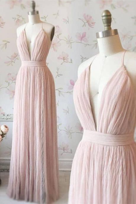 Simple A -line Pink Long Prom Dress, Prom Dresses For Women M1536