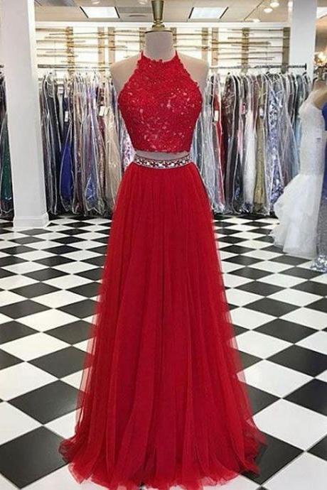 Sexy Two Piece Red Long Prom Dresses M1539
