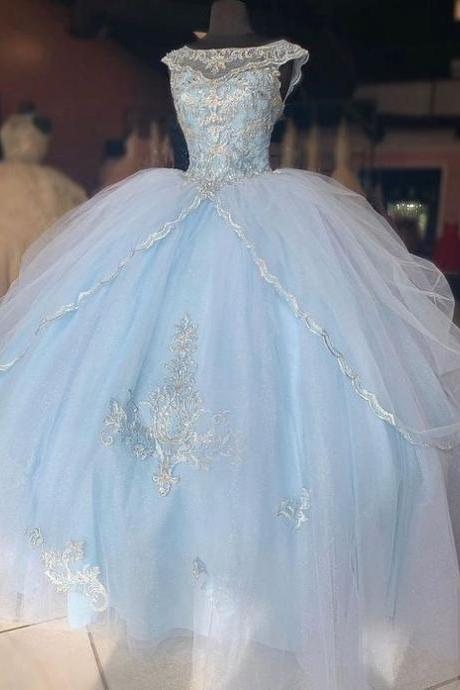 Blue Tulle Long Lace Evening Dress Prom Dress M1546