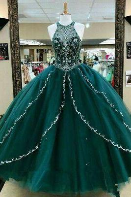 Hunter Green Halter Wedding Dress Prom Dress M1556