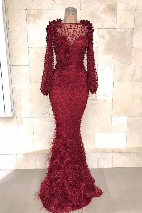Long Sleeves Beaded Evening Gown Formal Occasion Dress M1568