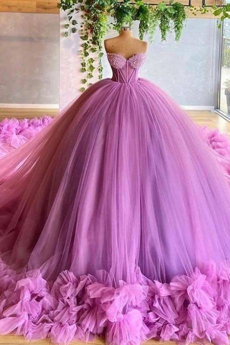 Gorgeous Lavender Sweetheart Beading Bodice Tulle Ball Gown M1577