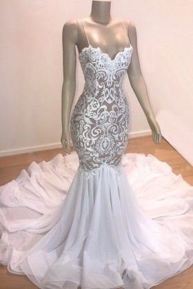 Lace Sweetheart Strap Mermaid Long Train Bridal Gown M1702