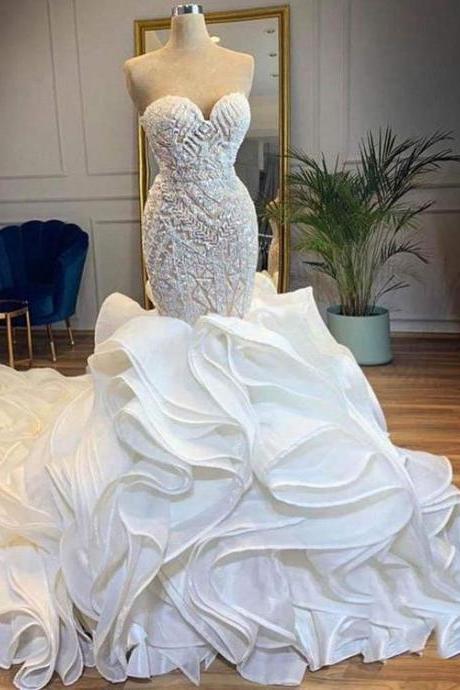 Elegant Sweetheart Lace Up Crystal Mermaid Wedding Dresses M1705