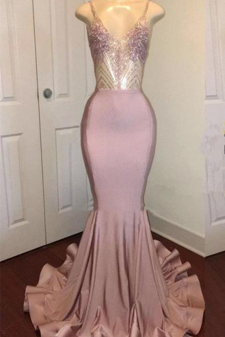 Boho Prom Dresses, Sexy Mermaid Dusty Rose Sweetheart Shiny Backless Long Prom Dress M1707