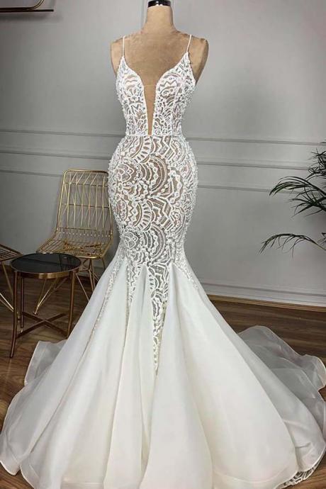 Amazing Lace Beaded Mermaid Wedding Gown M1708