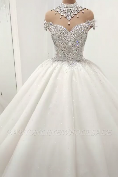 Luxury High Neck Crystal Beading Ball Gown Wedding Dresses M1709