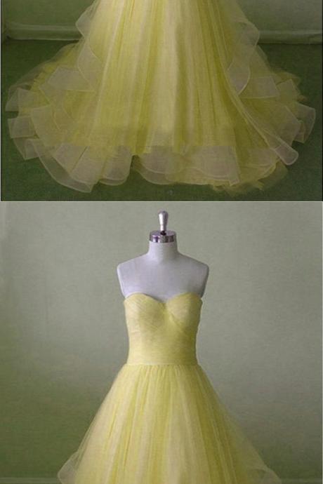 Cute Yellow Tulle Sweetheart Prom Dress For Teens M1754