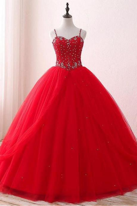 Magbridal Alluring Tulle & Satin Spaghetti Straps Neckline Floor-length Ball Gown Quinceanera Dresses With Beadings M1766