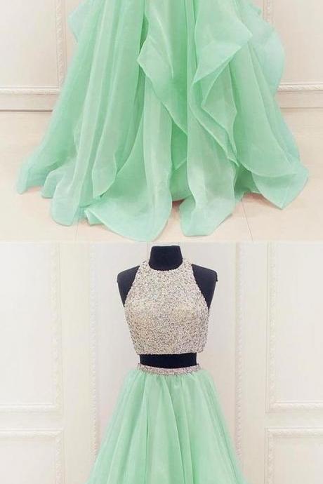 Mint Prom Dresses,two Pieces Prom Dresses,long Prom Dresses,prom Dress,prom Gowns M1776