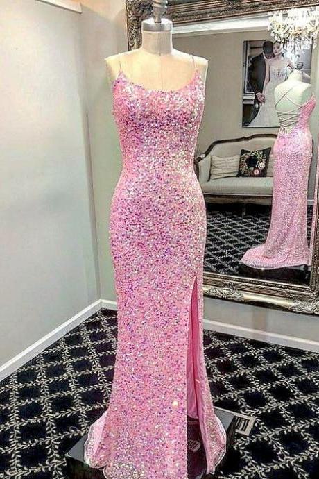 Pink Mermaid Sequined Long Formal Dress M1780