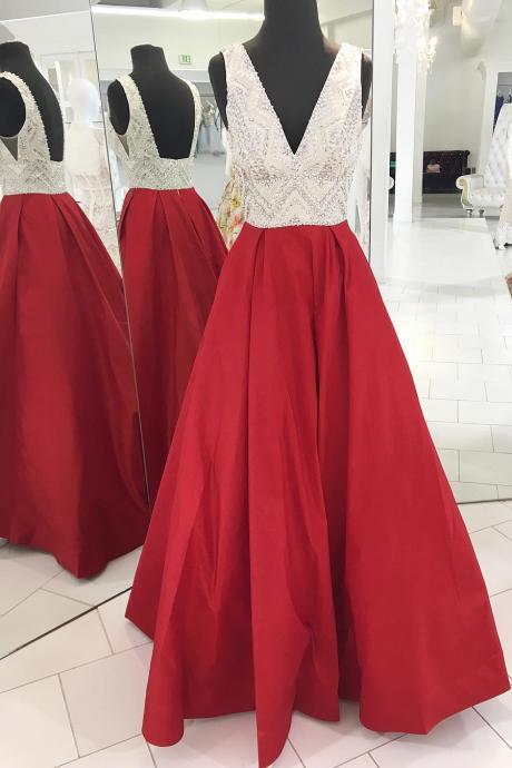 Red Prom Dress V Neckline, Birthday Party Gown, Homecoming Dress Long, Back To Schoold Party Gown M1791