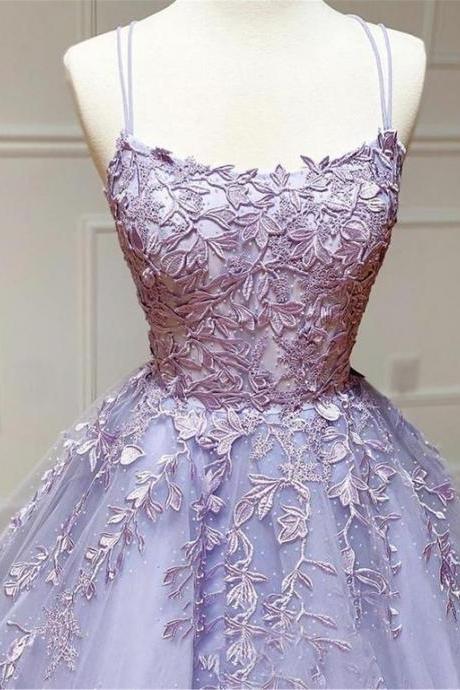 Selling Straps Prom Dress Purple Tulle Prom Party Dress M1796