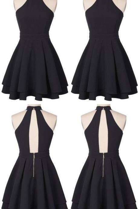 Cute Black Homecoming Dress,halter Mini Short Prom Dress M1797